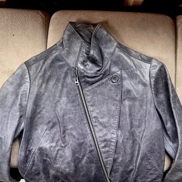 Designer Moto biker leather Jacket Distressed Futuristic Runway Motorcycle 36 XS - Picture 10 of 16